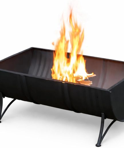 35-Inch Oval Barrel Wood Fire Pit – Steel Patio Backyard Heater with Safety Spark Screen, Easy to Clean, Elevated Log Grate and Cover, Black