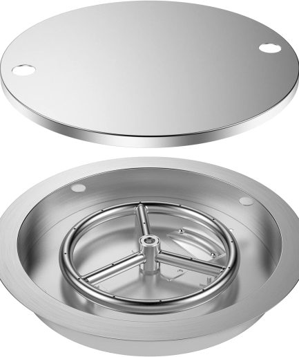 13 Inch Round Stainless Steel Drop in Fire Pit Pan Fire Bowl with Burner Ring and Protective Cover