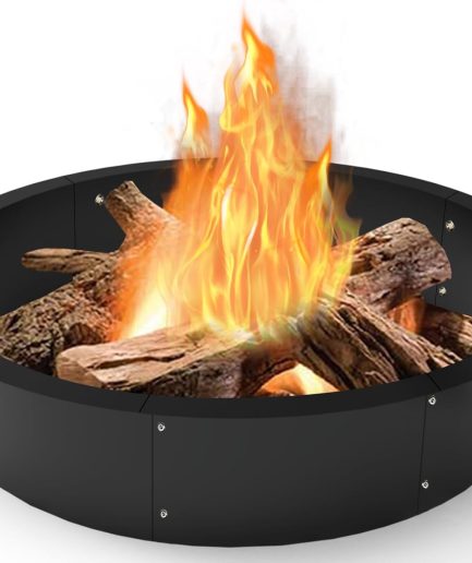 Outdoor Fire Pit Ring Liner 40-Inch Outer/36-Inch Inner Diameter, Heavy Duty Solid Metal Steel Round Firepit Rim Insert for Outside DIY Campfire Ring Above or In-Ground, Black