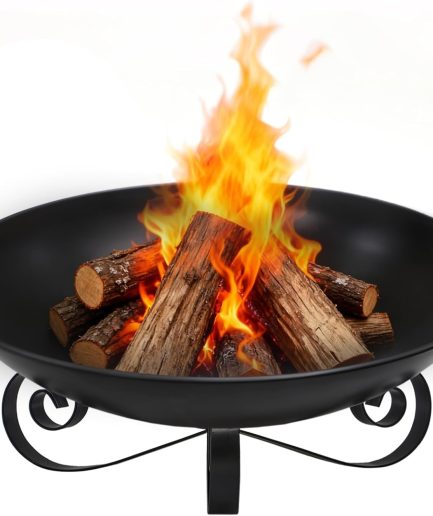 24" Outdoor Fire Pit Bowl, Heavy-Duty Wood Burning Firepit with Handles & Elevated Stand, Heat-Resistant Finish, Portable Fire Pits for Picnic BBQ Camping Bonfire