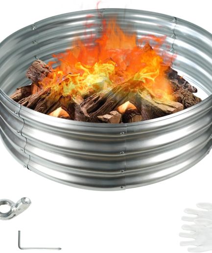 36 Inch Round Galvanized Fire Pit Ring/Fire Ring - Foldable and Perfect for Outdoor Gatherings and Campfires in The Yard/Garden/Park/Beach (3 FT Diameter, Silver)