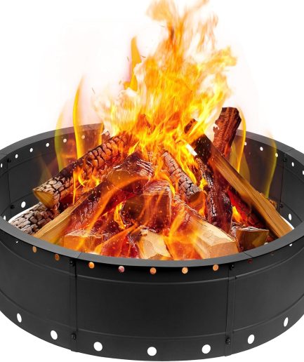 36 Inch Fire Pit Ring, Large Outdoor Campfire Pit for Patio Backyard Garden, Smokeless Steel Firepit with Air Vent for Efficient Burning & Anti-Rust Coating, Black Steel