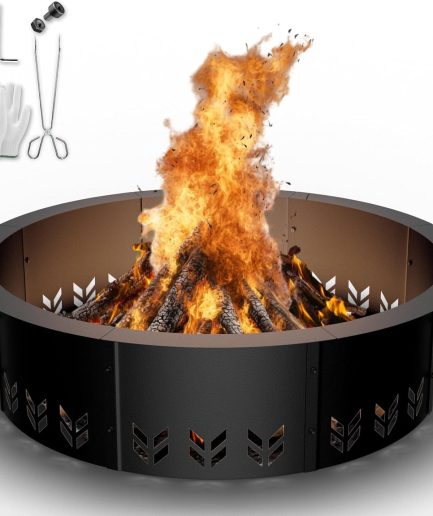 Outdoor Smokeless Fire Pit Ring Insert,30 Inch Inner|36 Inch Outer Diameter, Heavy Duty Metal Round Fire Ring for Outside Wood Burning, Black
