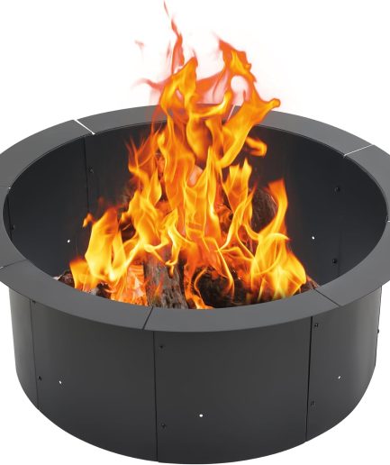 36 Inch Fire Pit Ring, Heavy Duty Metal Round Fire Pit for Outdoor DIY Wood Burning, Backyard, Camping, Patio Bonfire
