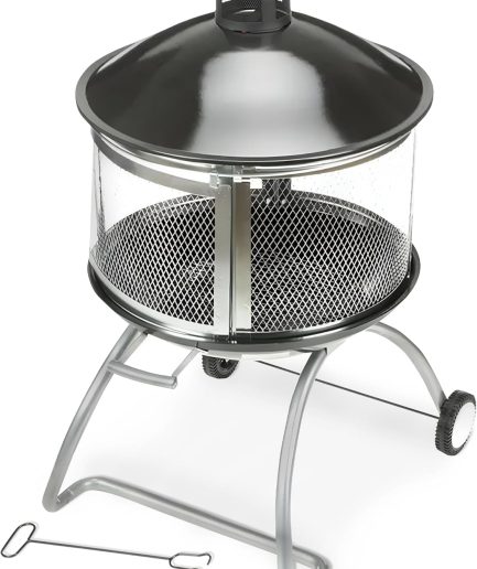 Outdoor Fire Pit with Sliding Door, and Top Lid, 28"