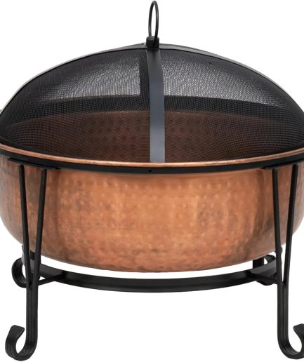 Fire Pit Copper with Steel Stand Wood Burning Lightweight Portable Outdoor Firepit Included Mesh Spark Screen Steel Grate Screen