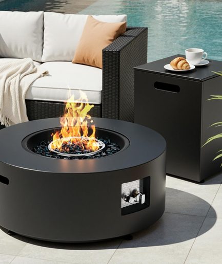 2-Piece Propane Fire Pit Set – 30" Round Fire Table & Tank Holder, 50,000 Outdoor Fire Pit with Cover, 304 Stainless Burner & Adjustable Leg, Convert to Coffee Table for Patio, Deck, Pool