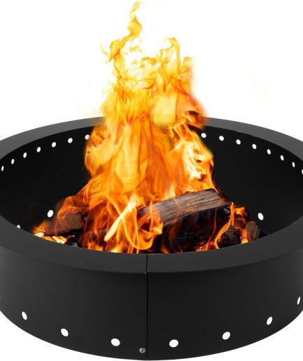 Smokeless Firepit - 36 inch Outer/30 inch Inner Round Fire Ring Insert Liner - Heavy Duty Metal Permanent Outdoor Fire Pit Ring (36x30x10) Utility Patent Pending