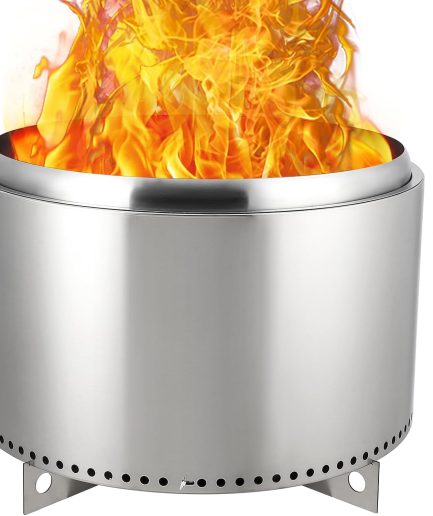 27" Smokeless Fire Pit with Air Switch, Portable Stainless Steel Outdoor Firepit with Removable Stand & Stove Hook, Ash Pan, Wood Burning Firepit for Camping Backyard Patio Picnic