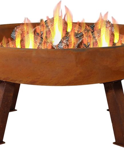 34-Inch Cast Iron Heavy-Duty Fire Pit for Outside - Wood-Burning Outdoor Fire Pit Bowl with Handles - Rust