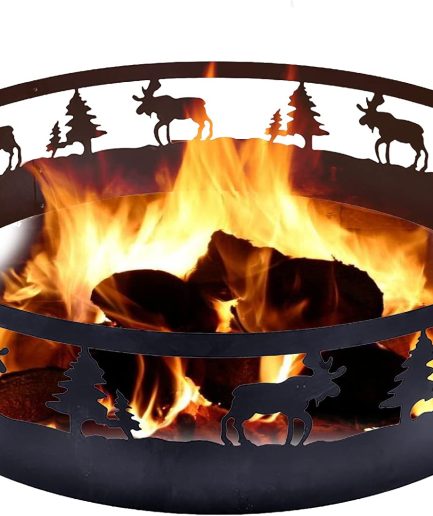 36 Inch Outdoor Fire Pit Ring - Foldable Round Metal Wood Burning Fire Ring with 360-Degree Wildlife Cutouts for Camping & Backyard Bonfire Gatherings