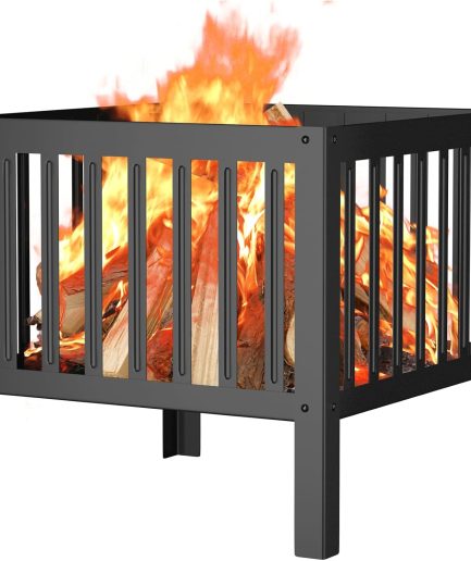 16-Inch Square Steel Grating Fire Pit in Black - Portable and Durable,Perfect for Backyard, Camping, and Bonfire Gathering Outdoor