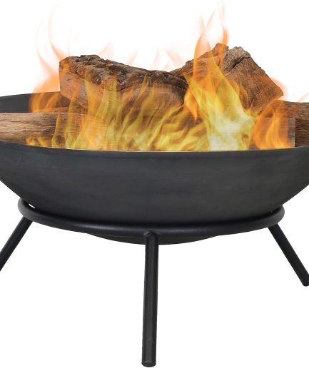 22-Inch Cast Iron Wood-Burning Fire Pit Bowl with Portable Stand - Black Steel Finish