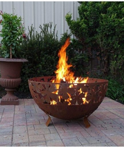 Leaf Design Metal Fire Pit/Bowl, Rust