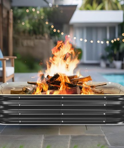 48in Large Heavy Duty Square Firepit for Outside,11'' Tall Galvanized Steel Bonfire Pits,Wood Burning Outdoor Fireplaces,Portable for...