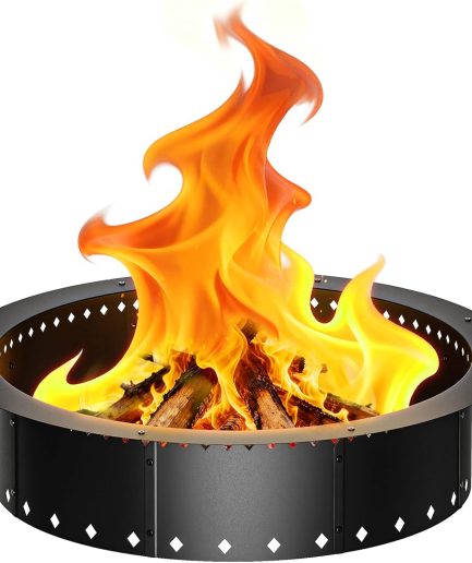 Outdoor Fire Pit Ring, 36-Inch Outer/30-Inch Inner Fire Ring Smokeless, Wood Burning Fire Pit Ring Duty Solid Metal Steel Liner DIY Campfire Ring Above or In-Ground, Camping Patio Backyard