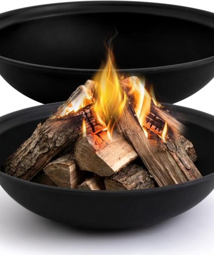 2 Pcs 23 Inch Outdoor Fire Pit Bowl Replacement Insert, Carbon Steel Wood Burning Fire Bowl Fits Existing Stand or Custom Firepit for Outside Backyard, Porch, Deck, Camping, BBQ Gatherings
