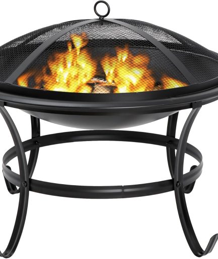 22 Inches Portable Fire Pit Outdoor Wood Burning Steel Lightweight BBQ Grill Firepit Bowl with Log Grate&Poker for Outside Patio Campfire Bonfire Backyard