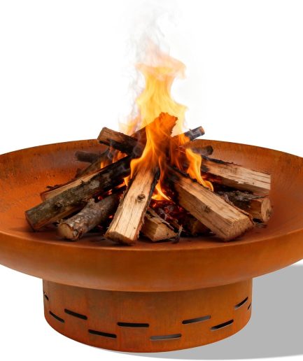 Fire Pit for Outside Wood Burning, 27.5 Inch Round Firepit Bowl Outdoor and Patio, Heavy-Duty Steel Bonfire Pit Oxidized Finish, Free-Standing, Camping Backyard Terrace