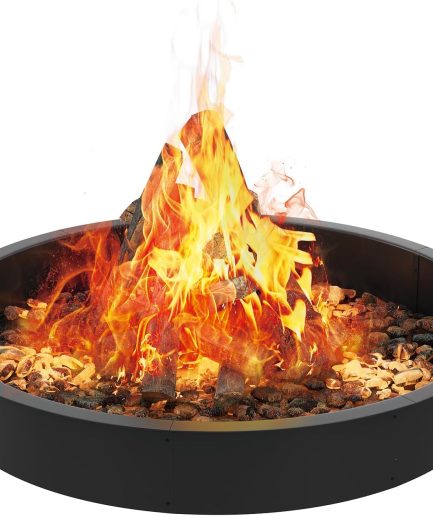 Round Fire Pit Ring for Outside Wood Burning - 60-Inch Inner/64-Inch Outer Diameter, Heavy Duty Metal Firepit Liner Campfire Ring Above or In-Ground, Perfect for Camping Garden Patio Backyard