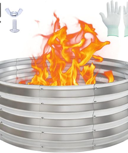 36 Inch Round Fire Pit Ring, Heavy-Duty Galvanized Steel Fire Ring for Outdoor Bonfires, Backyard & Camping, Rust-Resistant & Easy Assembly (3×3×1 FT)