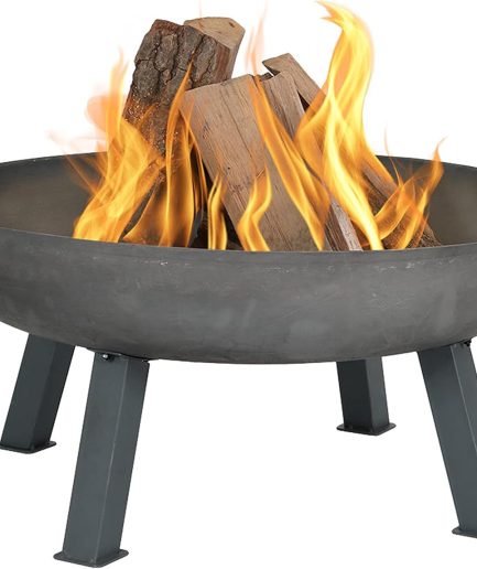 34-Inch Cast Iron Heavy-Duty Fire Pit for Outside - Wood-Burning Outdoor Fire Pit Bowl with Handles - Gray