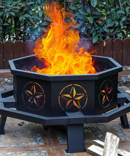 35 Inch Octagonal Fire Pit,Outdoor Fire Pit,Wood Burning Firepit for Bonfire,Firepits for Outside,Camping, Backyard, Patio,Bonfire,Garden