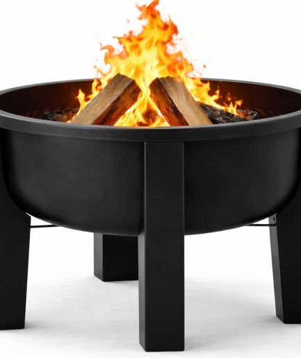 Wood Burning Fire Pit with Tabletop Lid – Modern Outdoor Metal Fire Pit for Patio & Backyard – Premium Heavy Duty Fire Pit Bowl with Multi-Use Side Table (Modern Bowl)