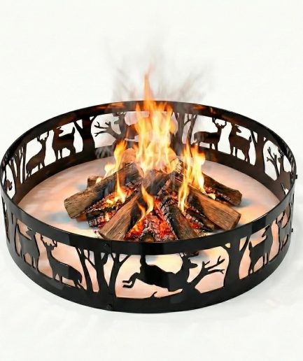 Fire Pit Ring Heavy-Duty: 36 X 9 in Large Metal Smokeless Black Anti-Rust Coating Portable for Outdoor Camping Garden Wood Burning Keep Warm with Air Vent for Men