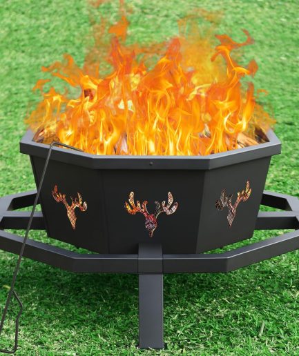 35 Inch Octagonal Outdoor Fire Pit,Fire Pits for Outside Wood Burning Fire Pit,Firepit,Firepits for Outside,Camping,Backyard,Patio,Bonfire,Garden,Porch,Black
