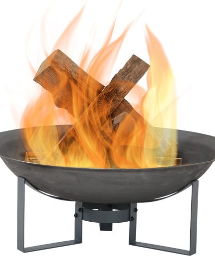24-Inch Cast Iron Modern Fire Pit Bowl with Stand - Lightweight and Portable Design