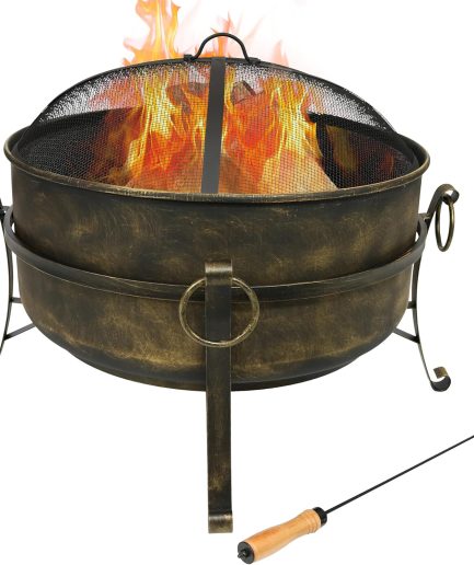 24-Inch Small Fire Pit for Outside - Wood-Burning Fire Pit Bowl for Outdoors with Spark Screen, Log Poker, and Grate