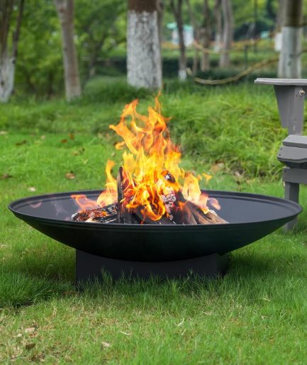 32 Inch Fire Pit for Outside, Outdoor Wood Burning Fire Pit Table with Grill & Cover Lid, Large Portable Firepit for Backyard Patio Camping