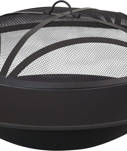 23-Inch Replacement Steel Fire Pit Bowl with Round Spark Screen - High-Temperature Painted Finish