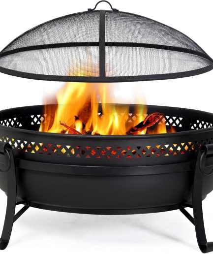 Outdoor Patio Fire Pit with Mesh Spark Screen, 40" Portable Fire Pit for Camping, Black