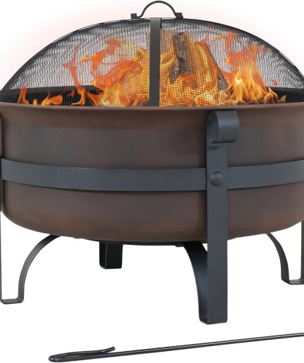 29-Inch Wood-Burning Outdoor Fire Pit - Bronze Cauldron Wood Fire Pit for Outside - Includes Poker and Spark Screen