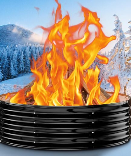 60 Inch Extra Large Fire Pit Ring for Outside, Heavy Duty Wood Burning Firepits & Outdoor Fireplace,12'' Tall High Heat Resistant Fire Bowl Galvanized Steel Portable for Backyard Bonfire,Patio,Camping