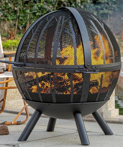 35 Inch Wood Burning Fire Pit with BBQ Grill, Heavy Duty Fire Pits Ball for Outside with Spark Screen & Removable Ash Pan, Outdoor firepit & Fireplace for Bonfire in Garden, Yard