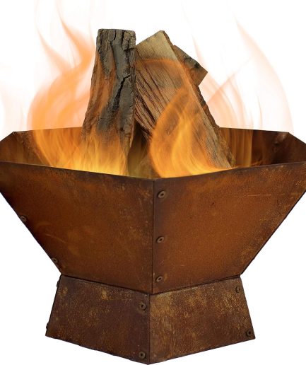 24-Inch Fire Pit - Outdoor Wood-Burning Fire Pit with Oxidized Finish - Hexagon-Shaped